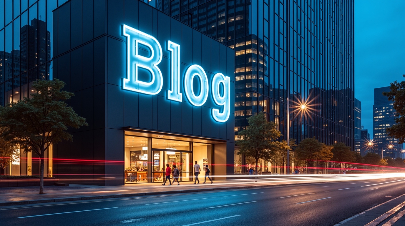 Façade d'immeuble moderne avec 'Blog Business B2BToday'