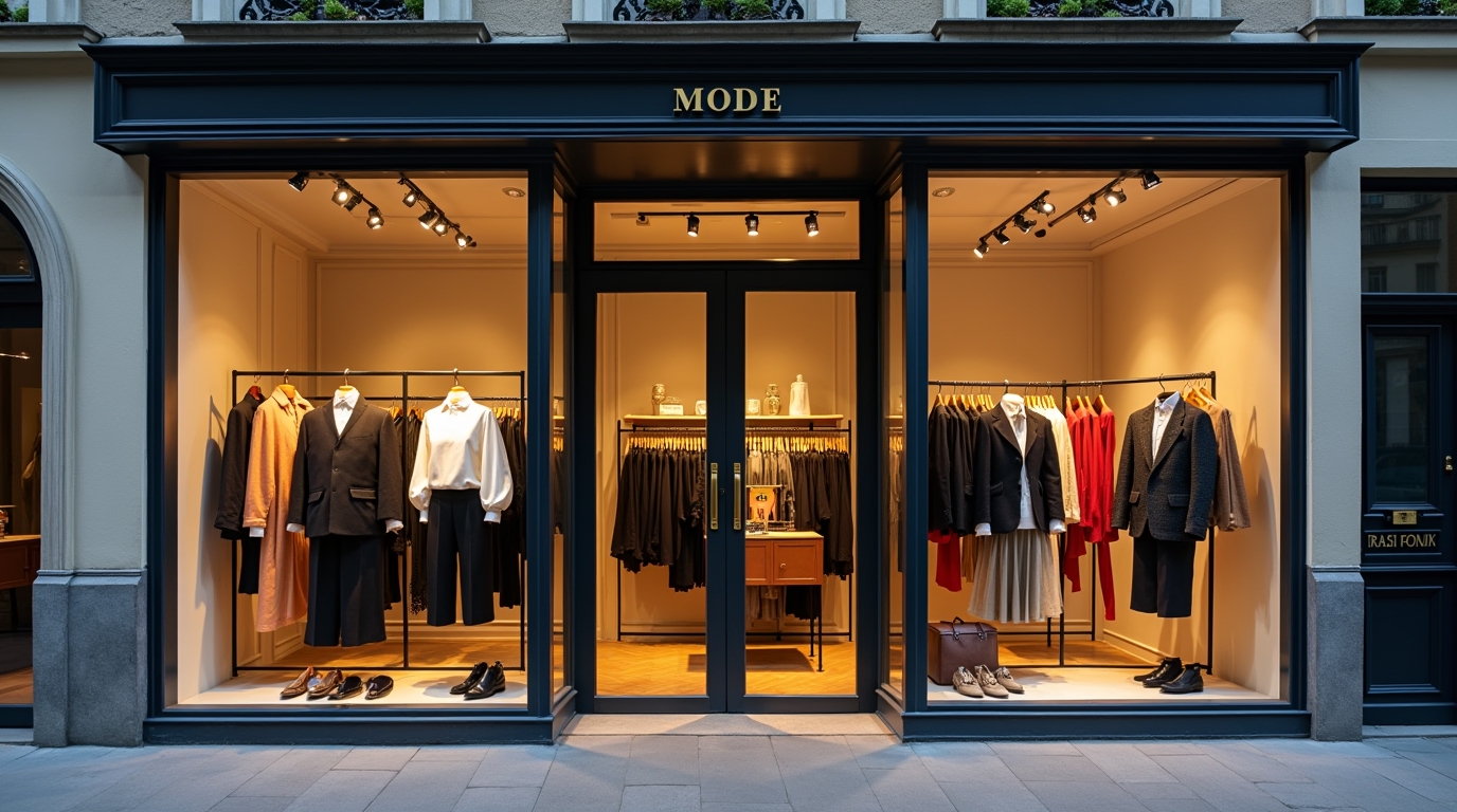 Façade de boutique de mode élégante avec vêtements tendance